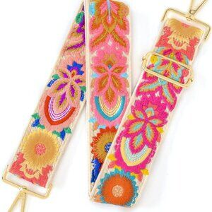 Crochet Flower Pattern Shoulder Strap for Handbags, Adjustable Wide Canvas Comfo